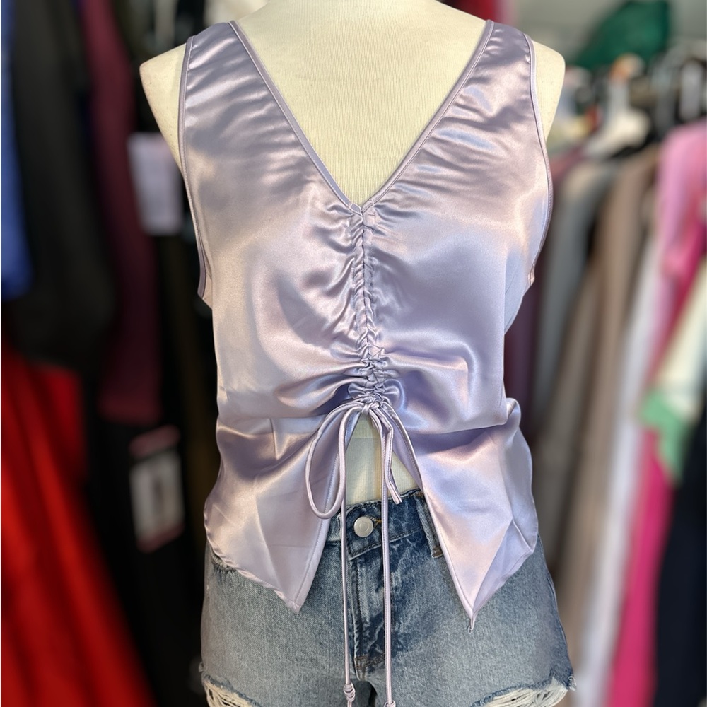 Elegant Lavender Satin Ruched Tank Top